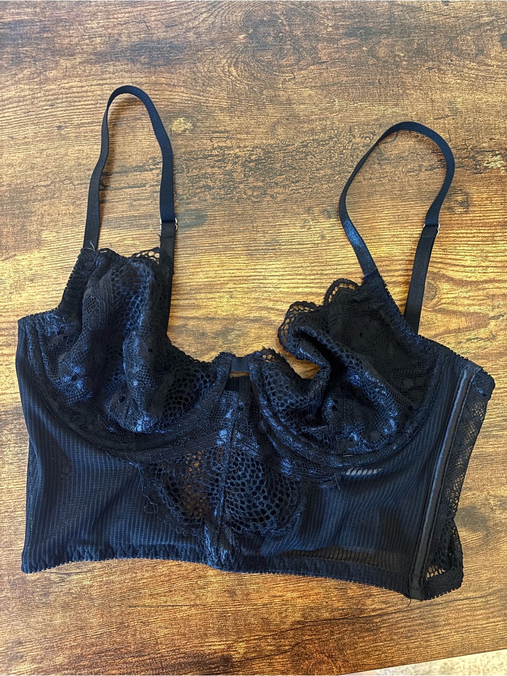 Sheer Lace Longline Bralette in Black